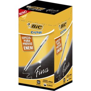 Caneta Esferografica Cristal Fina Preta Corpo Tran