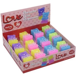 Borracha Decorada Love Urso 4 Cores - Imagem 1