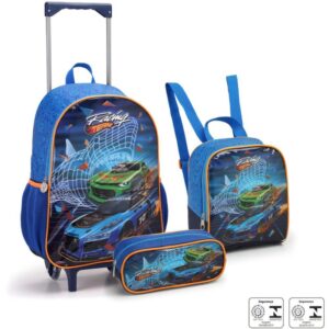 Mochila Infantil com Rodinha Racing Lancheira+estojo - Imagem 1