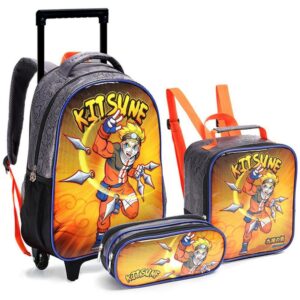 Mochila Infantil com Rodinha Ninja Lancheira+estojo - Imagem 1
