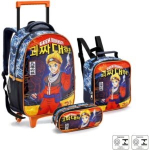 Mochila Infantil com Rodinha Ninja Lancheira+estojo - Imagem 1