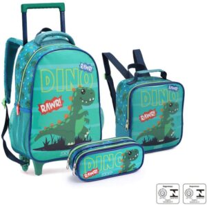 Mochila Infantil com Rodinha Dino/Shark Lancheira+estojo(s) - Imagem 1