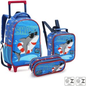 Mochila Infantil com Rodinha Dino/Shark Lancheira+estojo(s) - Imagem 2