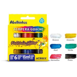 Tinta Guache 015ML 06 Cores 15ML com Glitter - Imagem 1