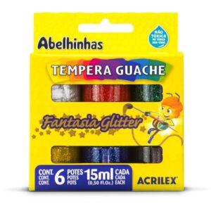 Tinta Guache 015ML 06 Cores 15ML com Glitter - Imagem 2