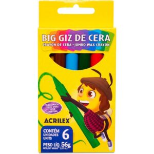 Giz de Cera Jumbo 06 Cores Big Giz 56G - Imagem 1
