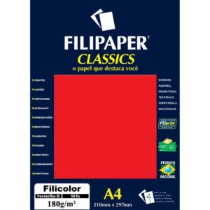 Papel A4 Color Filicolor Vermelho 180G. - Imagem 1