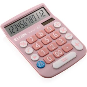 Calculadora de Mesa 12 Dig. Visor LCD Sol/Bat Rosa - Imagem 1