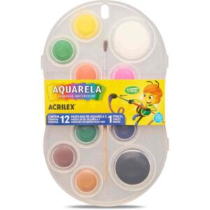 Aquarela Escolar 12 Cores + Pincel - Imagem 1