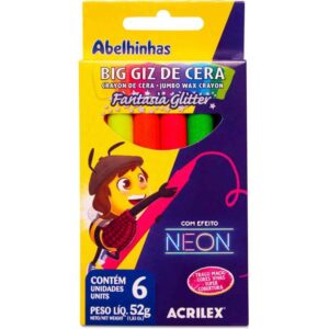 Giz de Cera Jumbo Big Giz Neon Gliter 52G 6CORES - Imagem 1