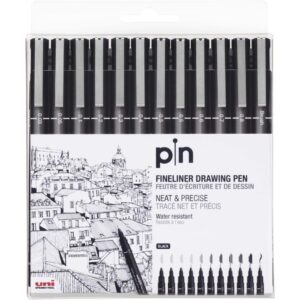 Caneta Tecnica Uni Pin 10 Graduacoes+brush Pt - Imagem 1