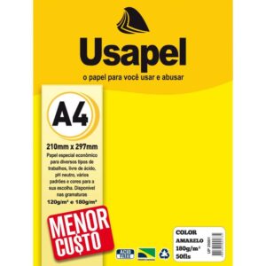 Papel A4 Color Usapel Amarelo 180G - Imagem 1
