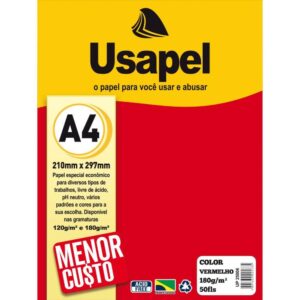 Papel A4 Color Usapel Vermelho 180G. - Imagem 1
