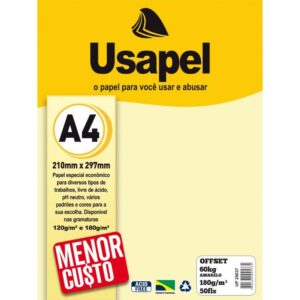 Papel Sulfite A4 Colorido Offset 180G 60K Amarelo 50FLS - Imagem 1