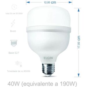 Lampada LED Bulbo T 40W Bivolt 6500K - Imagem 2