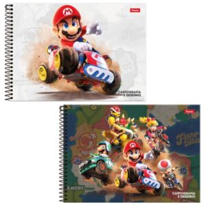 Caderno Desenho Univ Capa Dura Super Mario Bros 80FLS. - Imagem 1