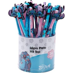 Lapis Preto Redondo Decorado Stitch Top Hb C/Borracha - Imagem 1