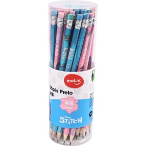 Lapis Preto Redondo Decorado Stitch Hb C/Borracha - Imagem 1