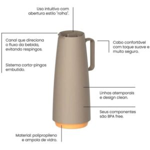 Garrafa Termica Rosca Exata 1L Bege - Imagem 2