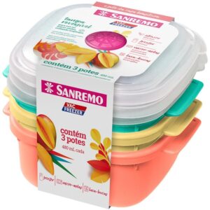 Pote Plastico Conj. 3 Potes Quadrado 480ML. - Imagem 1