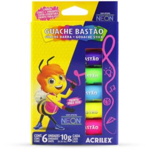Tinta Guache Bastão Neon com 06 Cores - Imagem 2