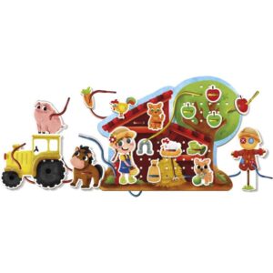 Brinquedo Pedagogico Madeira Alinhavo Fazendinha Feliz 32PC - Imagem 1