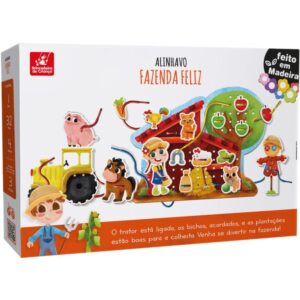 Brinquedo Pedagogico Madeira Alinhavo Fazendinha Feliz 32PC - Imagem 2
