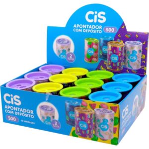 Apontador com Deposito 2 Furos Cis 500 Lata 4 Cores - Imagem 1