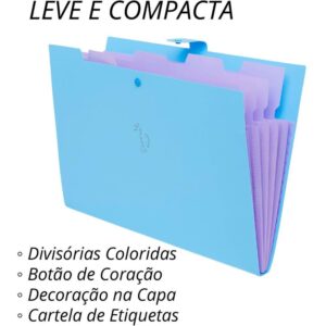 Pasta Sanfonada Plastica A4 5 Divisoes Azul Pastel - Imagem 2