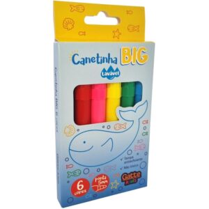 Caneta Hidrografica Jumbo Big 6 Cores Lavavel - Imagem 1