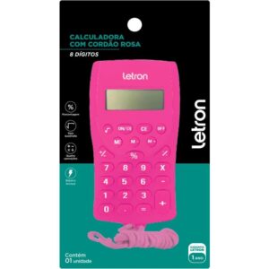 Calculadora de Bolso 8 Dig. Rosa C/Cordao e Bateria - Imagem 3
