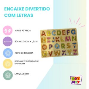 Brinquedo Pedagogico Madeira Encaixe Divertido Letras - Imagem 2