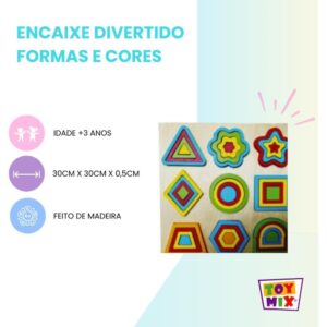 Brinquedo Pedagogico Madeira Encaixe Divertido Formas/Cores - Imagem 2