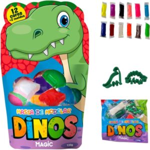 Massa para Modelar Criativa Dino 120G com 12 Cores/2MOLDES - Imagem 1