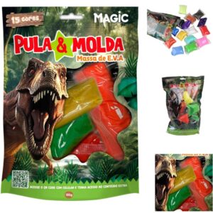 Massa para Modelar Criativa Pula e Molda 150G Dino 15CORES - Imagem 1