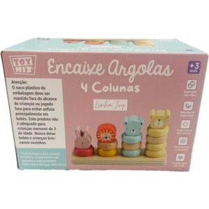 Brinquedo Pedagogico Madeira Encaixe Argolas 4 Colunas - Imagem 2