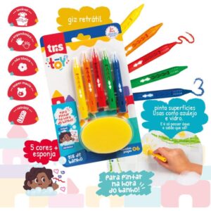 Giz de Cera Jumbo Tris Toy P/Banho Apag.c/Esponj - Imagem 3