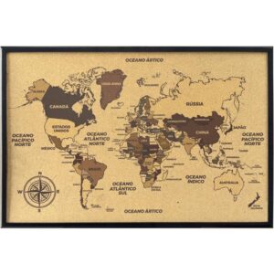 Quadro Decorativo Mapa Mundi Cortica 90X60CM - Imagem 1