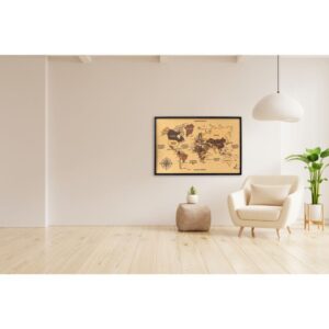 Quadro Decorativo Mapa Mundi Cortica 90X60CM - Imagem 2