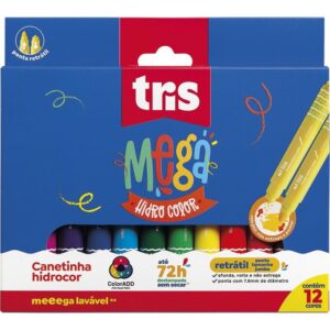 Caneta Hidrografica Jumbo Mega Color Retratil 12 Cores - Imagem 1