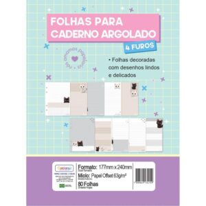 Refil para Caderno Cute Cat P/Argolado 63G. 80FLS - Imagem 1