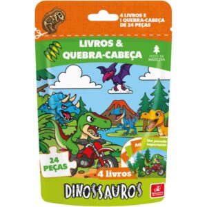 Quebra-Cabeca Madeira Dinossauros 24PCS C/4 Livros - Imagem 3