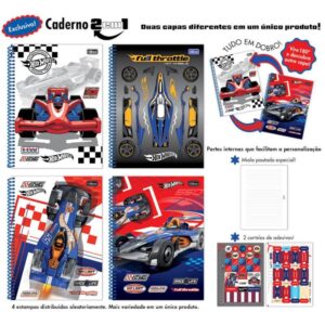 Caderno 01X1 Capa Dura Hot Wheels 80FLS 2 em 1 - Imagem 1