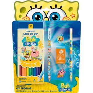 Kit Escolar Bob Esponja 12 Lapis de COR+5P - Imagem 1