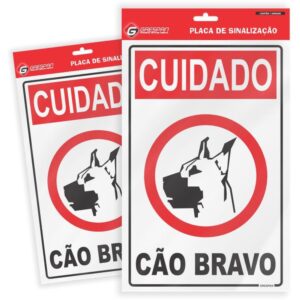 Placa de Sinalizacao Cuidado Cao Bravo 16X25CM. - Imagem 1