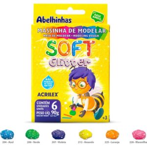 Massa para Modelar Soft C/06 Cores 90G. C/Gliter - Imagem 1