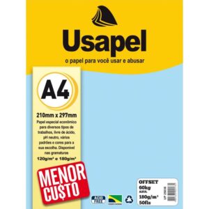 Papel Sulfite A4 Colorido Offset 180G 60K Azul 50FLS - Imagem 1