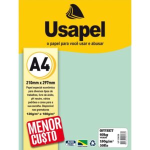 Papel Sulfite A4 Colorido Offset 180G 60K Verde 50FLS - Imagem 1