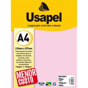 Papel Sulfite A4 Colorido Offset 180G 60K Rosa 50FLS - Imagem 1