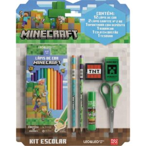 Kit Escolar Minecraft 12 Lapis de COR+6PC - Imagem 1